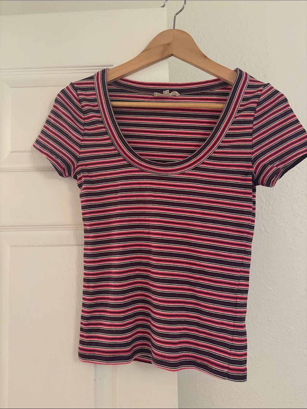 Madewell Short Sleeve Scoop Tee in Pink, Black & White